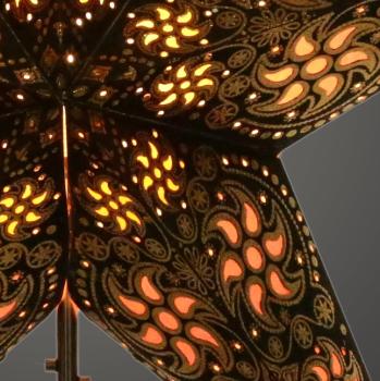 Madras schwarz Glitter  - Faltbarer Leuchtstern, Weihnachtsstern aus Papier mit 5 Zacken, 60 cm